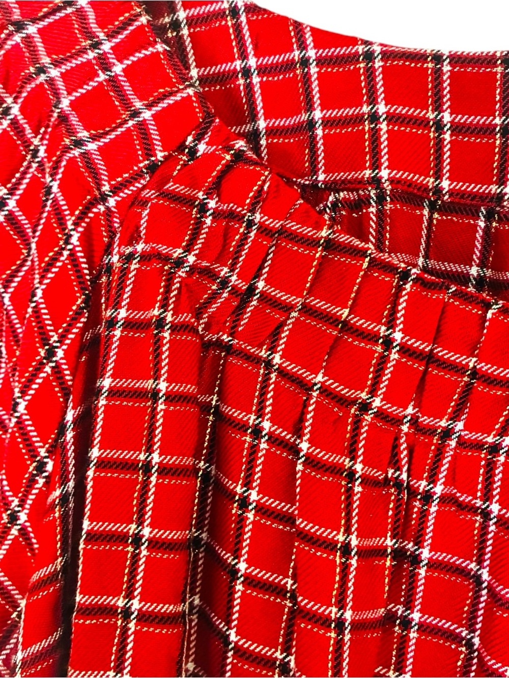 Ann Taylor LOFT Sz SMALL Red Plaid Metallic Gold Long-Sleeve Peasant Blouse Top - Picture 6 of 7